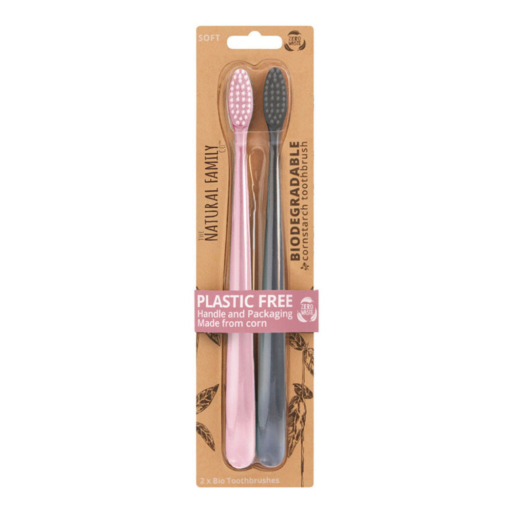 The Natural Family Co Bio Toothbrush, Rose Quartz And Monsoon Mist Twin Pack, 8 Ea